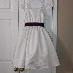 David's Bridal All-over satin tea-length ball gown flower girl  dress Sz 6